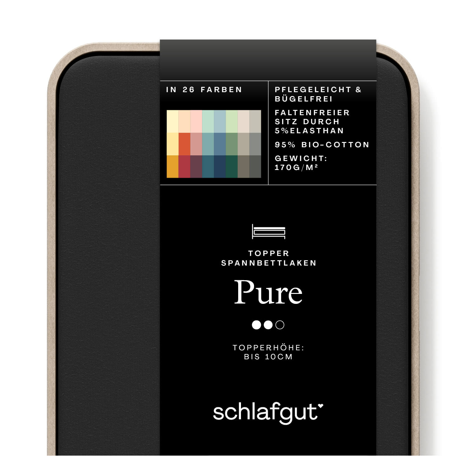 Das Produktbild vom Spannbettlaken der Reihe Pure Topper in Farbe off-black von Schlafgut