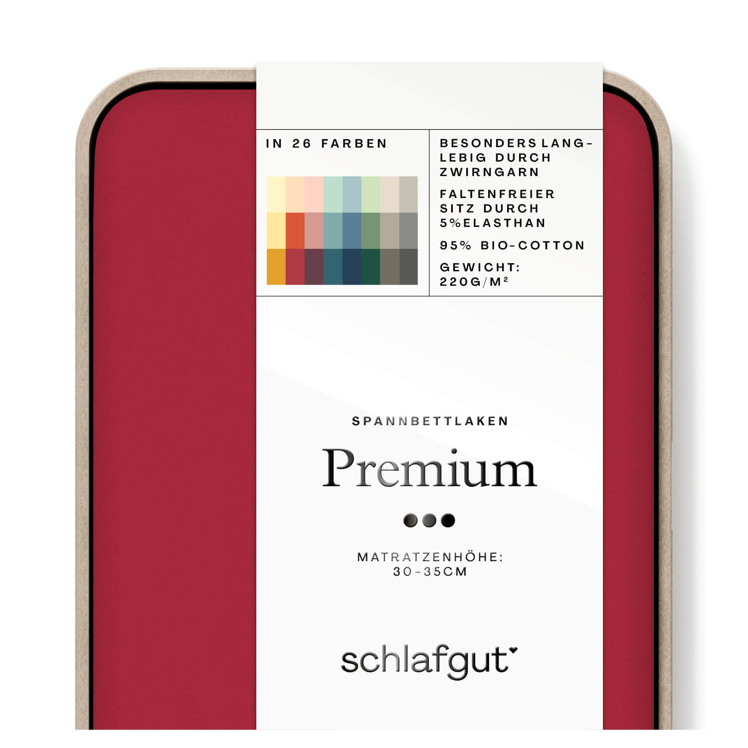 Das Produktbild vom Spannbettlaken der Reihe Premium in Farbe red deep von Schlafgut