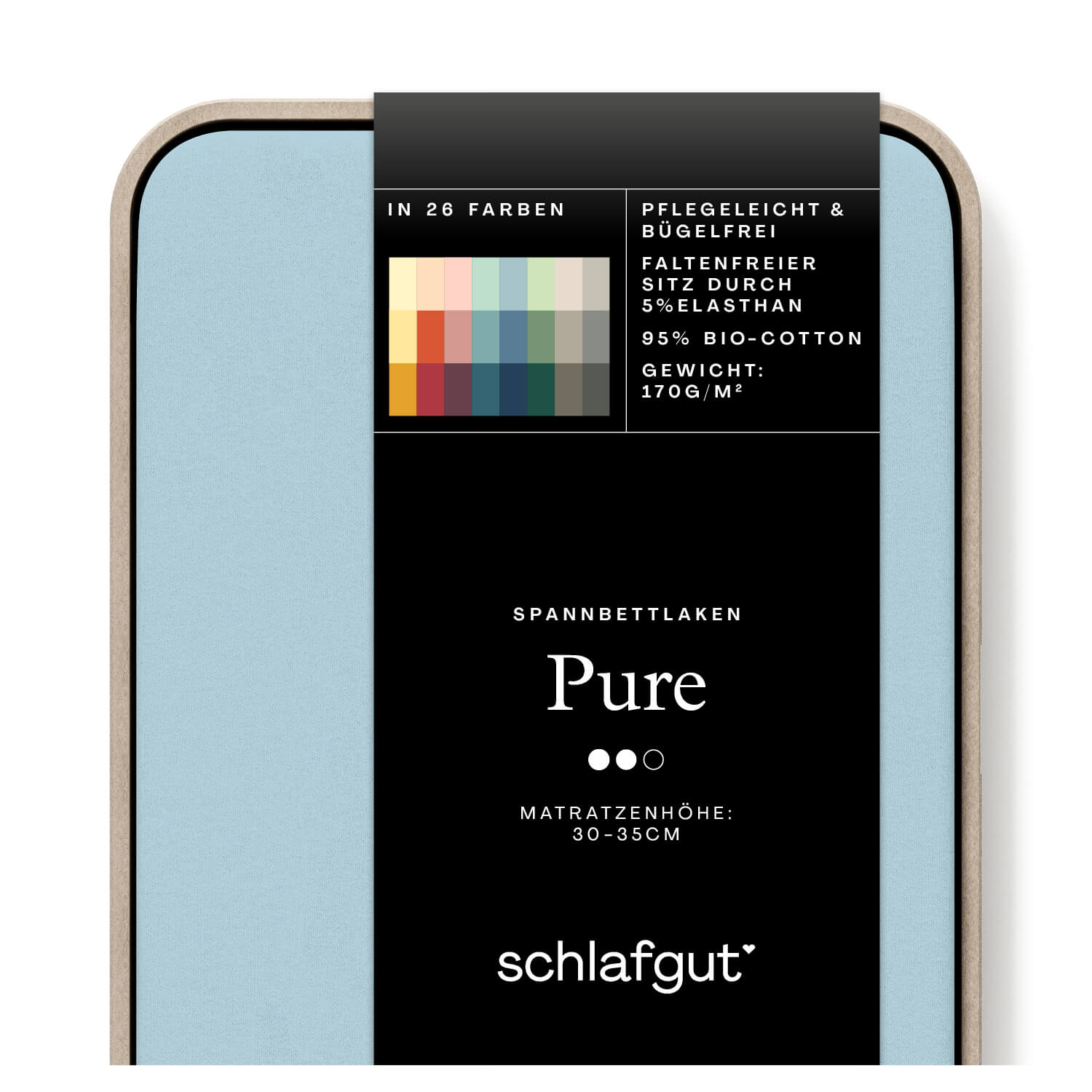 Das Produktbild vom Spannbettlaken der Reihe Pure in Farbe blue light von Schlafgut