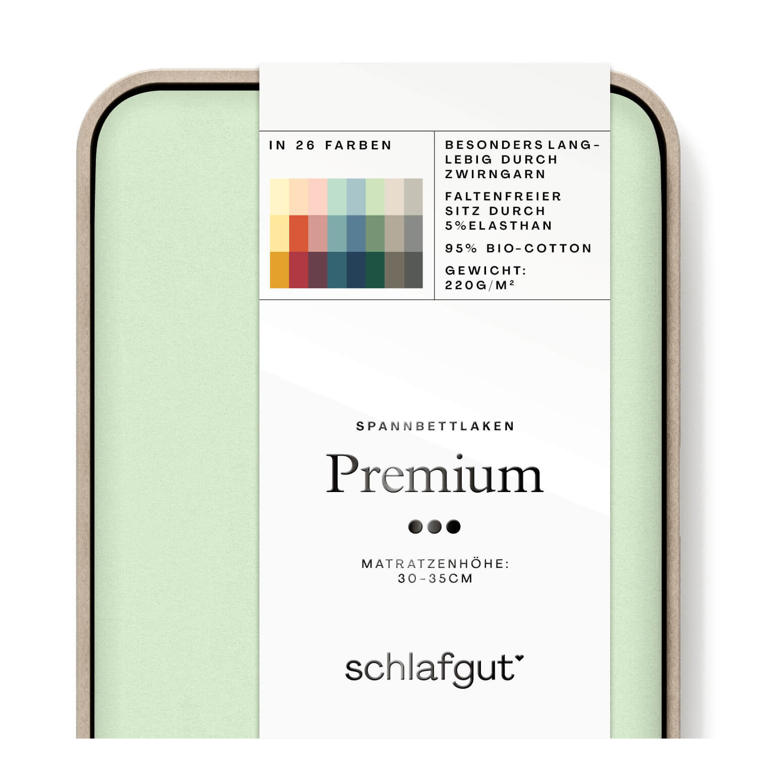 Das Produktbild vom Spannbettlaken der Reihe Premium in Farbe green light von Schlafgut