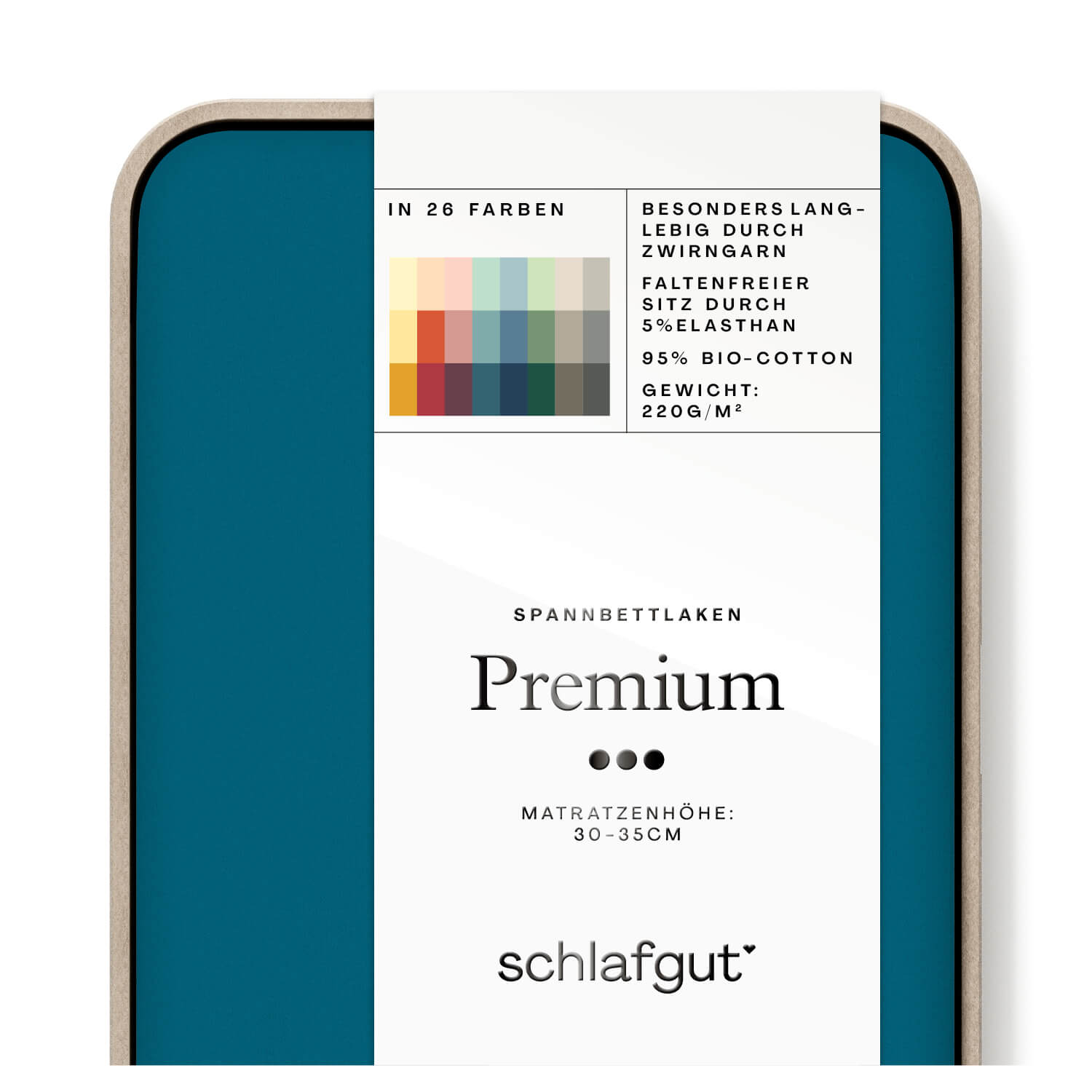 Das Produktbild vom Spannbettlaken der Reihe Premium in Farbe petrol deep von Schlafgut