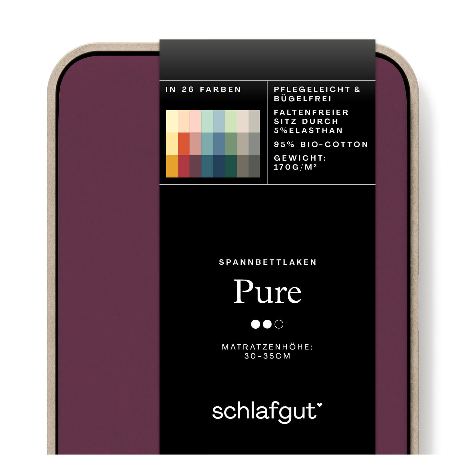 Das Produktbild vom Spannbettlaken der Reihe Pure in Farbe purple deep von Schlafgut