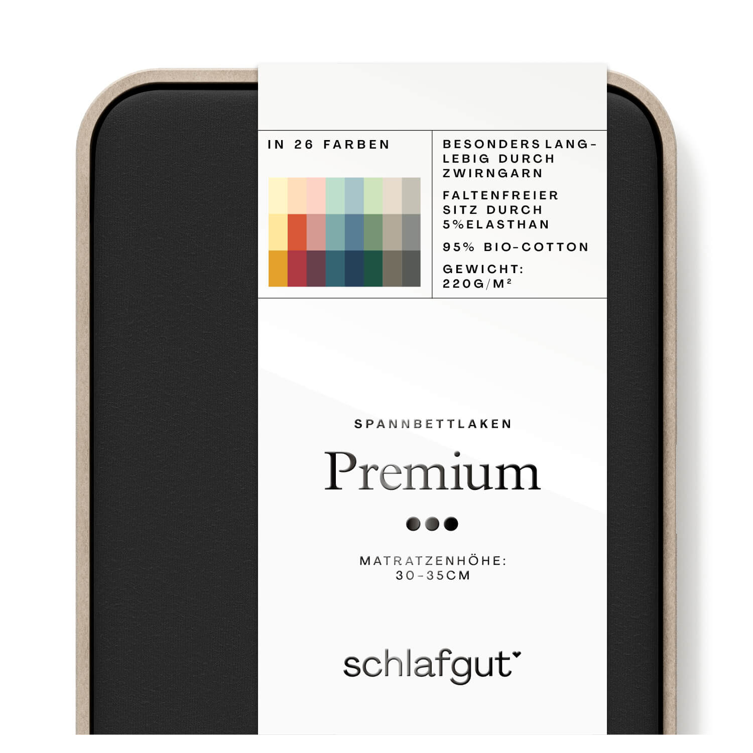 Das Produktbild vom Spannbettlaken der Reihe Premium in Farbe off-black von Schlafgut