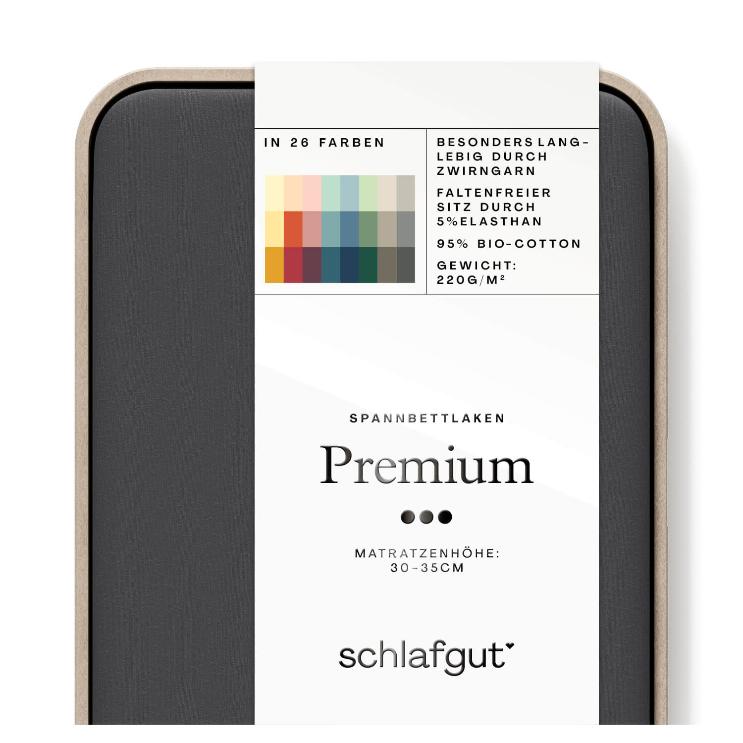 Das Produktbild vom Spannbettlaken der Reihe Premium in Farbe grey deep von Schlafgut