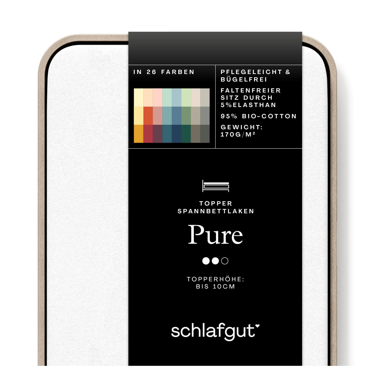 Das Produktbild vom Spannbettlaken der Reihe Pure Topper in Farbe full-white von Schlafgut