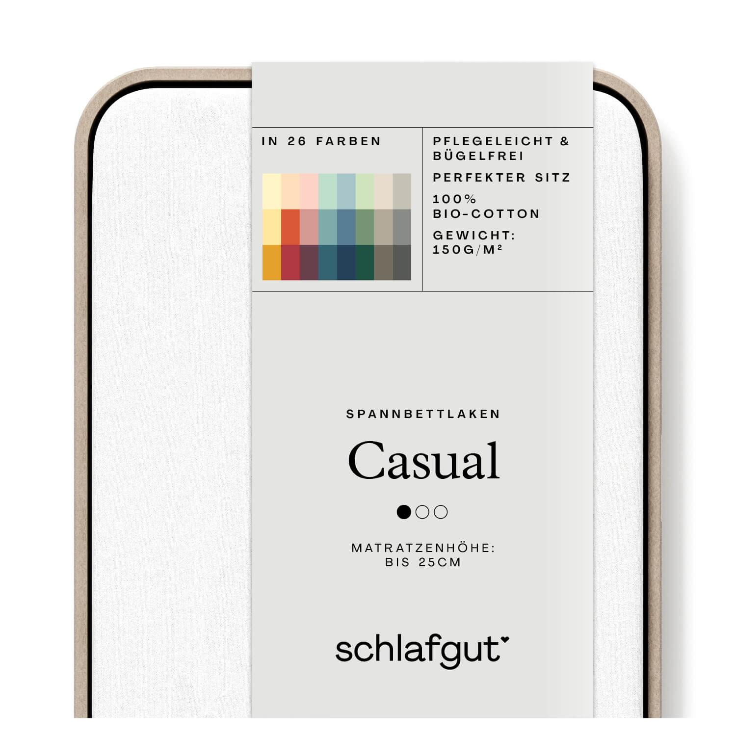 Das Produktbild vom Spannbettlaken der Reihe Casual in Farbe full-white von Schlafgut