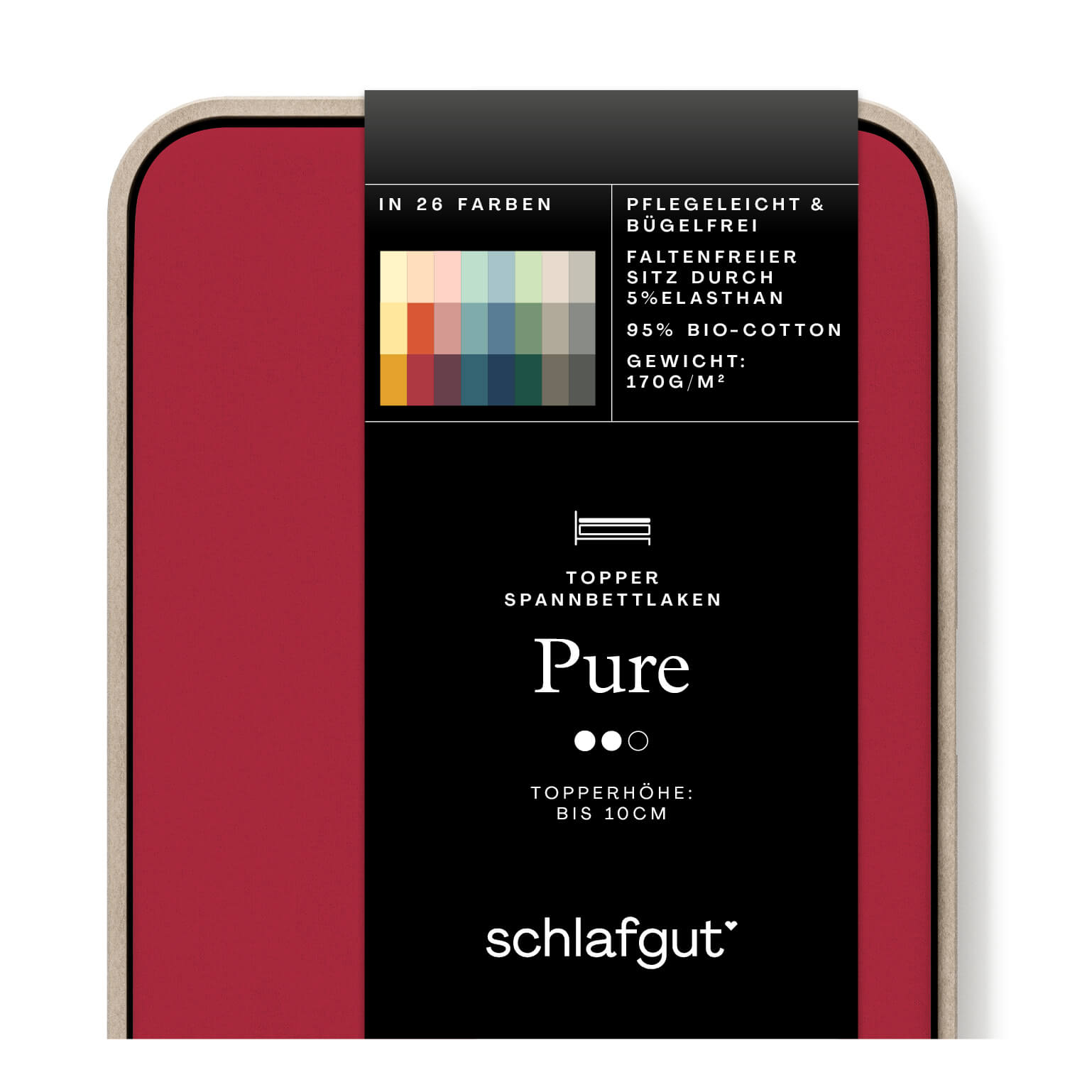 Das Produktbild vom Spannbettlaken der Reihe Pure Topper in Farbe red deep von Schlafgut